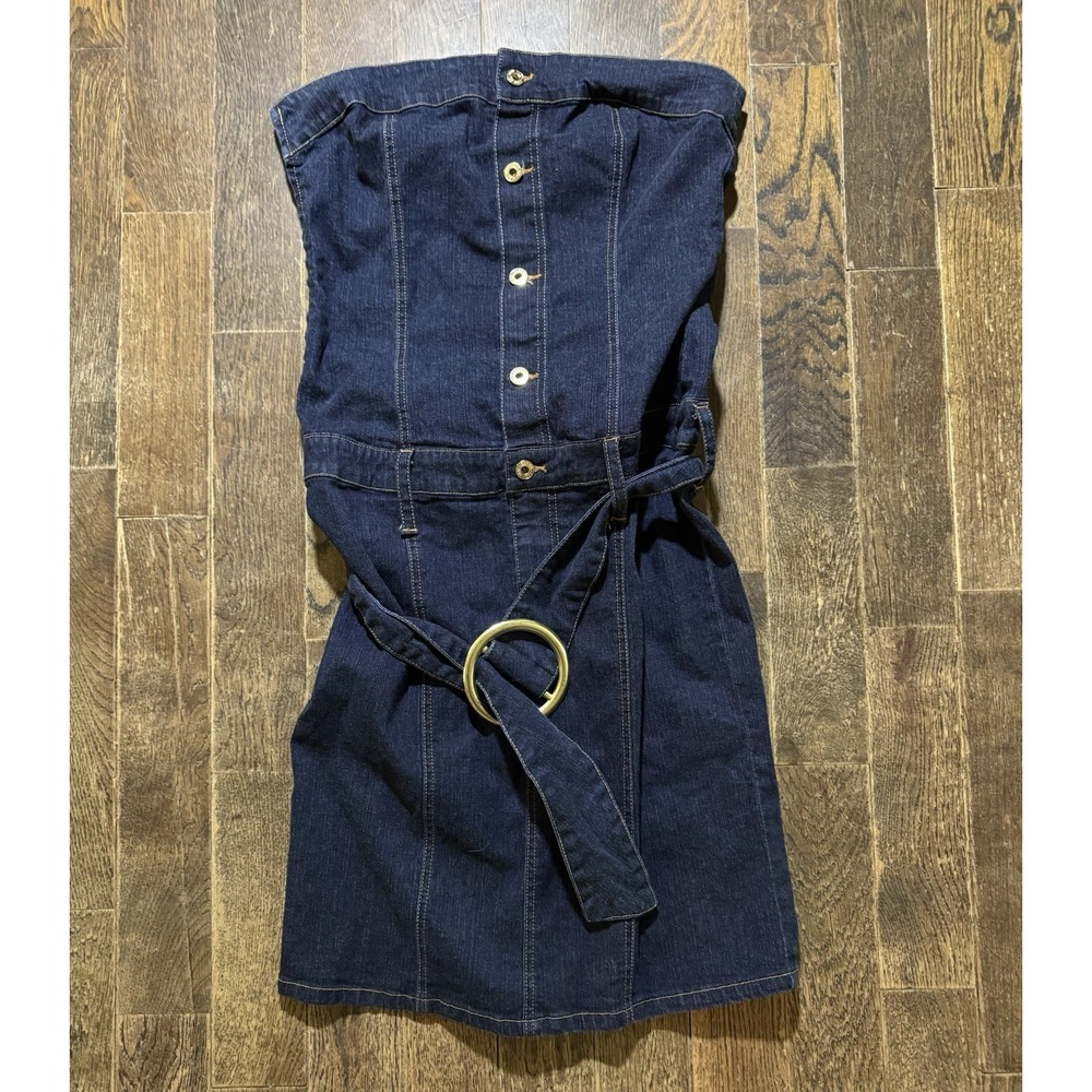 Baby Phat Denim Jean Dress Women's Size 11 Strapless Belted Stretch Blue VTG Y2K